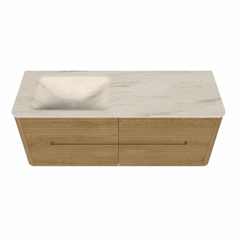 Mondiaz CIRO-DLUX Badkamermeubelset - 130x45x50cm - Solid surface wastafel Meli - 1 wasbak Links - zonder kraangaten - 4 lades - Oak SW1531390