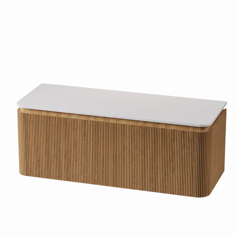 Royal Plaza Terra Edge Badkamermeubelset - 120x44.7x46cm - solid surface topblad wit mat - 2 lades - sandwood (licht eiken) SW1471958