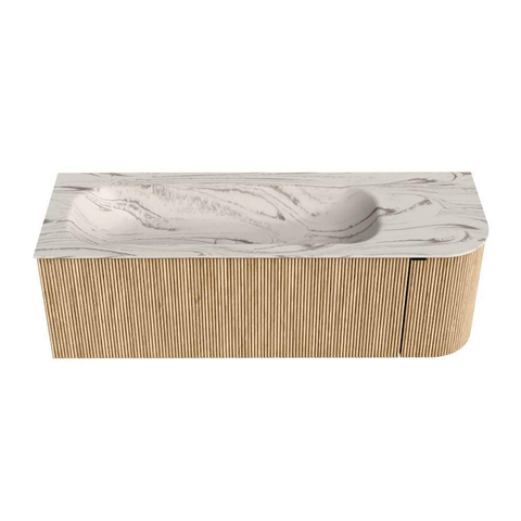 MONDIAZ KURVE-DLUX Meuble de salle de bains 135 cm arrondi à droite couleur Oak avec 1 tiroir et 1 porte. Lavabo BIG MEDIUM à gauche 1 trou de robinet Nata. SW1432094