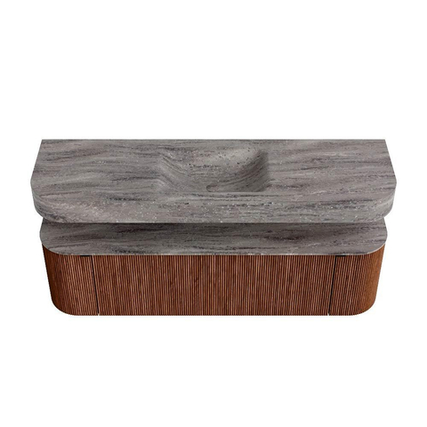 MONDIAZ THOR-DLUX 160cm meuble de salle de bains arrondi gauche + droite couleur Ruby avec 1 tiroir et 2 portes. Vasque suspendue CLOUD Centre sans trou de robinet couleur Oza. SW1465322