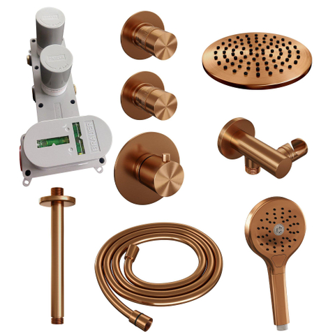 BRAUER Copper Edition inbouw regendoucheset – Ø20 cm hoofddouche – 20 cm plafondbuis – ronde handdouche – vaste douchehouder SW374506