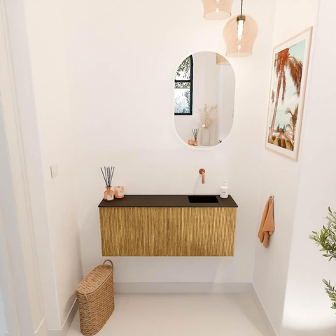 Mondiaz JOYA 100cm meuble de salle de bains - couleur Oak - Vasque FAYE position Droite Sans trou de robinet couleur Urban. SW1421212