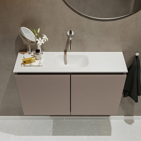 MONDIAZ TURE Toiletmeubel 80x23x50cm met 0 kraangaten 2 deuren smoke mat Wastafel Eden midden Solid Surface Wit SW474959