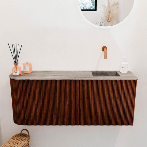 Mondiaz JOYA-DLUX 101.6cm toiletmeubel - ronding links kleur Ruby - Wastafel FAYE positie Rechts Zonder kraangat kleur Oza. SW1425552