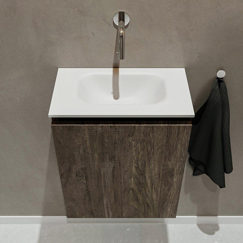 MONDIAZ TURE Fonteinset - 40x23x50cm - 0 kraangaten - 1 deur - dark brown mat - Wasbak midden - Solid Surface Wit SW475148