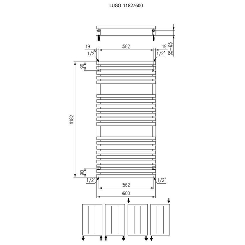 Plieger Lugo designradiator horizontaal 1182x600mm 748W wit SHOW24640 SHOW24640