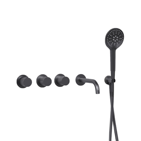 Fortifura Nebbio Badcombinatie-set - thermostaatkraan - wandaansluitbocht - met handdouchehouder - gladde doucheslang - ronde handdouche - uitloop - geborsteld gunmetal (antraciet) SW1237993