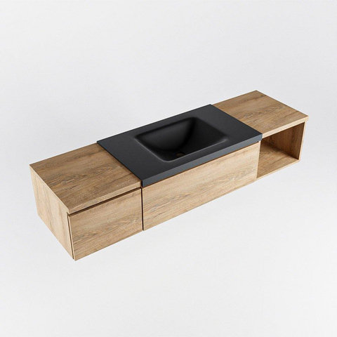 MONDIAZ BUKLA 160cm meuble de salle de bain avec module ouvert 40 à droite couleur Chêne blanchi avec 2 tiroirs. Lavabo CLOUD centre 0 trous de robinet couleur Urbaine. SW1382098
