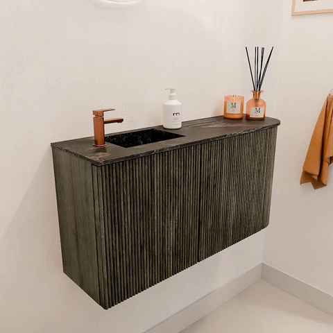 Mondiaz JOYA-DLUX 81.6cm toiletmeubel - ronding rechts kleur Shadow - Wastafel FAYE positie Links 1 kraangat kleur Lava. SW1422856