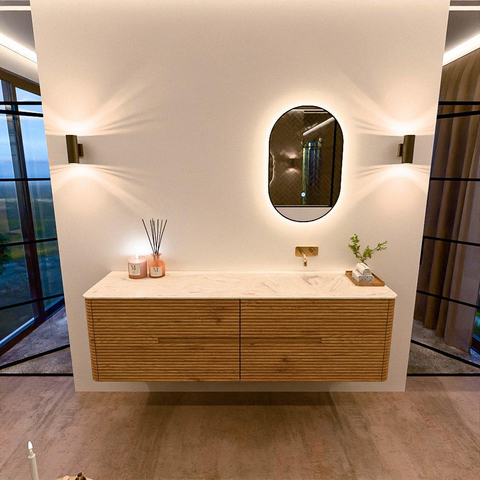 Mondiaz CIRO-DLUX Badkamermeubelset - 170x45x50cm - Solid surface wastafel Ostra - 1 wasbak Rechts - zonder kraangaten - 4 lades - Oak SW1530930