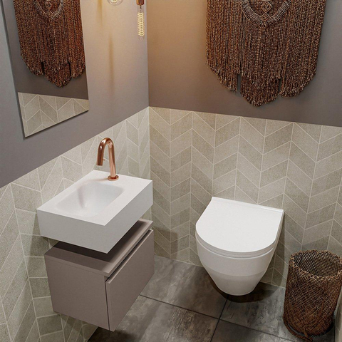 MONDIAZ ANDOR Toiletmeubel 40x30x30cm met 1 kraangaten 1 lades smoke mat Wastafel Lex links Solid Surface Wit SW474012