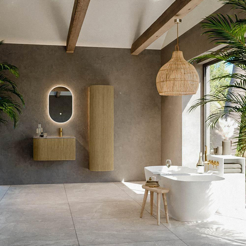 MONDIAZ KURVE-DLUX Meuble de salle de bains 75cm arrondi à gauche couleur Dusk avec 1 tiroir et 1 porte. Lavabo GRUNNE à droite 1 trou de robinet Sombra. SW1433822