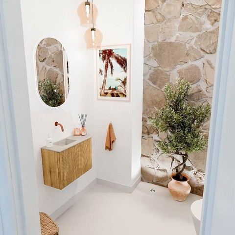 Mondiaz JOYA-DLUX 61.6cm toiletmeubel - ronding rechts kleur Oak - Wastafel FAYE positie Links Zonder kraangat kleur Opalo. SW1422144