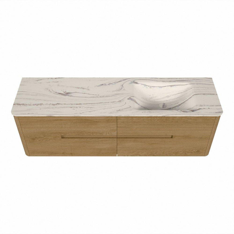 Mondiaz CIRO-DLUX Badkamermeubelset - 160x45x50cm - Solid surface wastafel Nata - 1 wasbak Rechts - 1 kraangat - 4 lades - Oak SW1531496