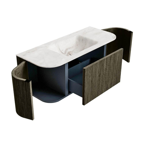 Mondiaz KURVE-DLUX Ensemble de meuble de salle de bains - 110x46x40cm - 1 tiroir - 2 portes - lavabo solid surface - centre - 1 trou de robinet - Shadow SW1414312
