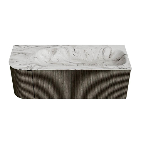 Mondiaz KURVE-DLUX Badkamermeubelset - 125x46x40cm - 1 lade - 1 deur - wastafel solid surface - rechts - 1 kraangat - Shadow SW1414569