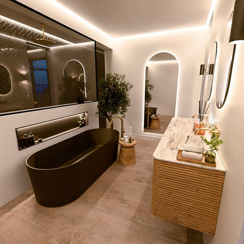 Mondiaz CIRO-DLUX Meuble de salle de bains - 170x45x50cm - Plan-vasque Solid surface Glace - 2 vasques Double - sans trous de robinet - 4 tiroirs - Chêne SW1533781