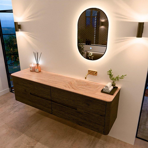 Mondiaz CIRO-DLUX Badkamermeubelset - 180x45x50cm - Solid surface wastafel Saba - 1 wasbak Rechts - zonder kraangaten - 4 lades - Shadow SW1532729