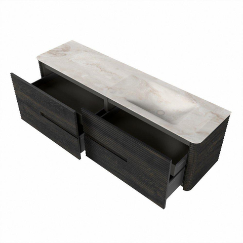 Mondiaz CIRO-DLUX Meuble de salle de bains - 170x45x50cm - Plan vasque solid surface Frappe - 1 lavabo à droite - 1 trou de robinet - 4 tiroirs - Shadow SW1532212