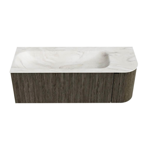 Mondiaz KURVE-DLUX Ensemble de meuble de salle de bains - 125x46x40cm - 1 tiroir - 1 porte - vasque solid surface - gauche - 1 trou de robinet - Shadow SW1414469