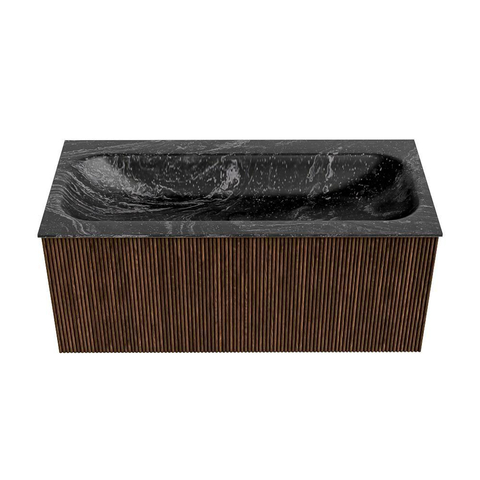 MONDIAZ KURVE-DLUX Meuble de salle de bains 100 cm couleur Walnut avec 1 tiroir. Lavabo BIG MEDIUM centré 1 trou de robinet couleur Lava. SW1137246