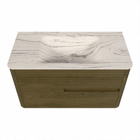 Mondiaz CIRO-DLUX Badkamermeubelset - 90x45x50cm - Solid surface wastafel Nata - 1 wasbak Midden - zonder kraangaten - 2 lades - Dusk SW1533204