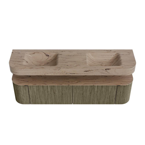 MONDIAZ THOR-DLUX 180cm meuble de salle de bains arrondi gauche + droite couleur Shadow avec 2 tiroirs et 2 portes. Vasque suspendue CLOUD Double sans trou de robinet couleur Arena. SW1466144