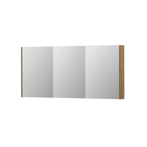 INK SPK2 Spiegelkast - 160x14x74cm - 3 deuren - dubbelzijdige Spiegel - schakelaar en stopcontact - MDF Fineer Natur SW440241