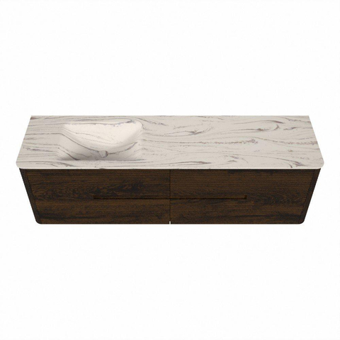 Mondiaz CIRO-DLUX Ensemble de meubles de salle de bains - 170x45x50cm - Plan vasque solid surface Nata - 1 vasque à gauche - sans trous de robinetterie - 4 tiroirs - Noyer SW1530587