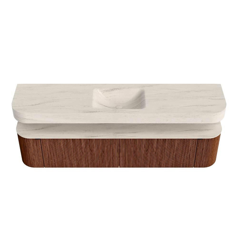 MONDIAZ THOR-DLUX 200cm meuble de salle de bains arrondi gauche + droite couleur Ruby avec 2 tiroirs et 2 portes. Vasque suspendue CLOUD Milieu 1 trou de robinet couleur Meli. SW1467134