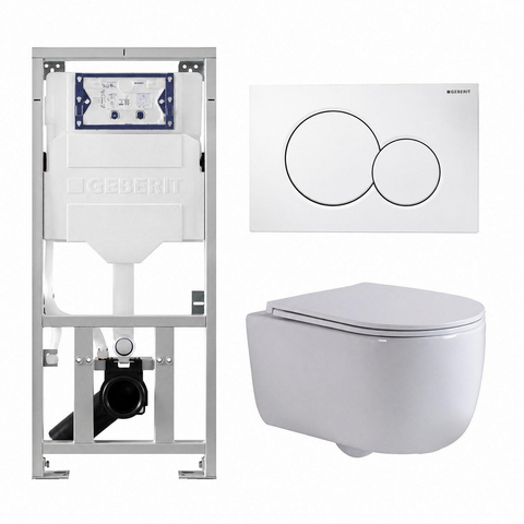 QeramiQ Dely Swirl Pack WC - 36.5x53cm - réservoir encastré Geberit UP320 - abattant mince - plaque de commande sigma blanche - boutons ronds - blanc brillant SW1126083