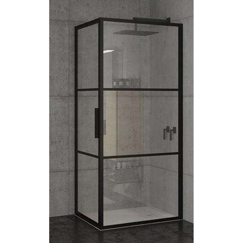 Riho Grid Cabine de douche rectangulaire 100x90cm 1 porte pivotante profilé noir mat et verre clair SW258594