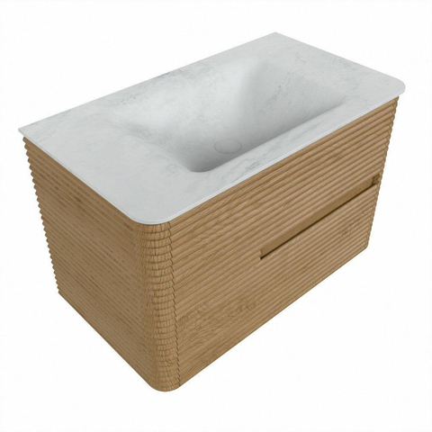 Mondiaz CIRO-DLUX Meuble de salle de bains - 80x45x50cm - Plan vasque solid surface Opalo - 1 lavabo au milieu - sans trous de robinet - 2 tiroirs - Chêne SW1530997