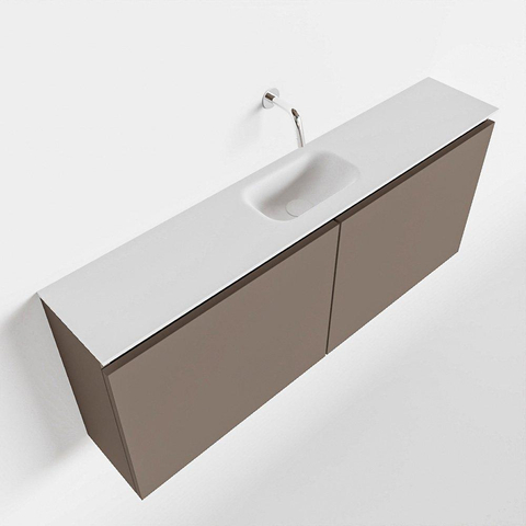 MONDIAZ TURE Toiletmeubel 120x23x50cm met 0 kraangaten 2 deuren smoke mat Wastafel Eden midden Solid Surface Wit SW474986