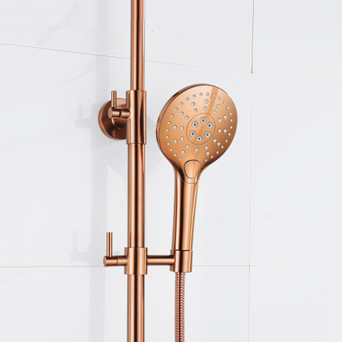 Fortifura Calvi Regendoucheset - thermostatisch - 25cm - hoofddouche - metalen slang - ronde handdouche - PVD - geborsteld koper SW1204399