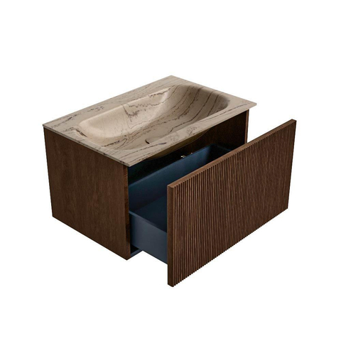 MONDIAZ KURVE-DLUX Meuble de salle de bains 70 cm couleur Walnut avec 1 tiroir et 0 porte. Lavabo BIG SMALL Central sans trou de robinet Arena. SW1431192