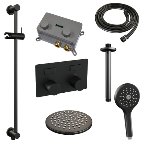 BRAUER Black Carving opbouw regendoucheset – Ø20 cm hoofddouche – 30 cm plafondbuis – ronde handdouche – glijstang – set 71 SW925410