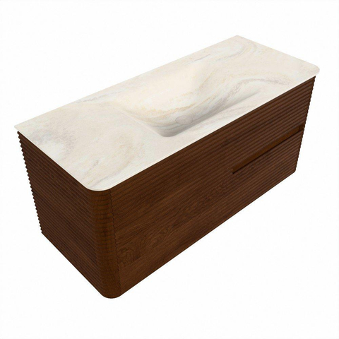 Mondiaz CIRO-DLUX Ensemble de meuble de salle de bains - 110x45x50cm - Plan vasque en solid surface Ostra - 1 vasque au milieu - sans trous de robinet - 2 tiroirs - Ruby SW1531837