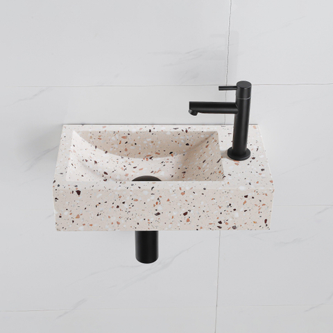 Saniclass Fuente fonteinset – rechthoekig – 40x22x10 cm – natuursteen beige – mat zwarte kraan SW1445931