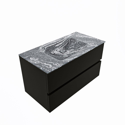 Mondiaz VICA-DLUX Ensemble meuble de salle de bains - 90cm - urban - 2 tiroirs - Lavabo encastré CLOUD - central - 1 trou de robinet - couleur Lava - version XL 60cm de haut SW1189284