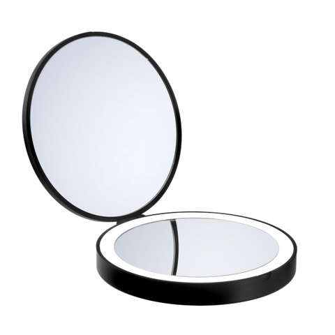 Smedbo Outline Lite Miroir de maquillage rond 12cm éclairage LED grossissant 7x Noir SW542760