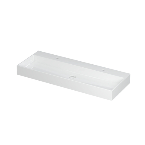 INK United lavabo Porcelaine 120x11x45cm avec 2 trous de robinet et bonde click clac en porcelaine et trop-plein caché blanc brillant SW207348