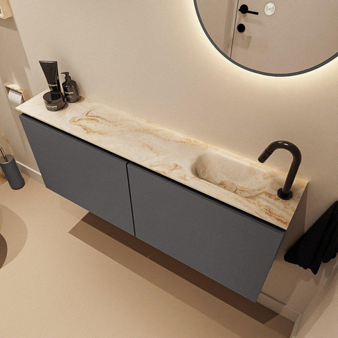 MONDIAZ TURE-DLUX meuble de toilettes 120cm Dark Grey. EDEN lavabo Frappe position à droite. Avec 1 trou de robinet. SW1102742
