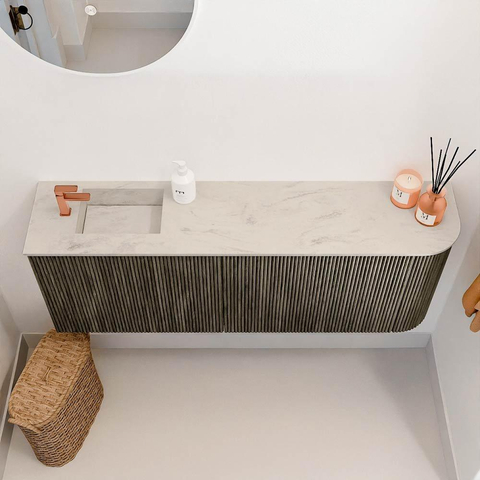 Mondiaz JOYA-DLUX 111.6cm toiletmeubel - ronding rechts kleur Shadow - Wastafel FAYE positie Links 1 kraangat kleur Opalo. SW1422944