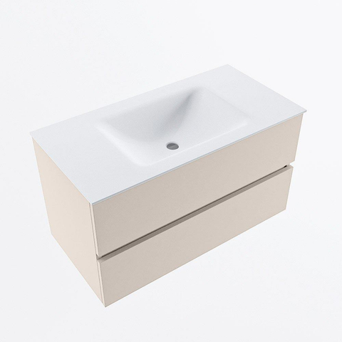 MONDIAZ VICA Ensemble meuble de salle de bains - 90cm - meuble bas linen - 2 tiroirs - lavabo cloud centré - 1 trou de robinet - version haute 60cm - talc SW1084261