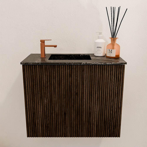 Mondiaz JOYA-DLUX 50cm meuble de salle de bains - couleur Walnut - Vasque FAYE position Gauche 1 trou de robinet couleur Lava. SW1422433
