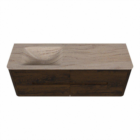 Mondiaz CIRO-DLUX Ensemble de meubles de salle de bains - 140x45x50cm - Plan-vasque Solid surface Saba - 1 lavabo à gauche - 1 trou de robinetterie - 4 tiroirs - Noyer SW1530670