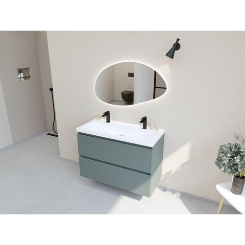 H&R Badmeubelen Infinity XXL 3D Badkamermeubelset - 100 cm - 1 keramische wasbak djazz wit - 2 kraangaten - 2 lades - mat petrol SW863479