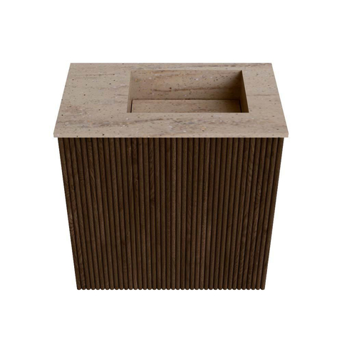 Mondiaz JOYA-DLUX 40cm toiletmeubel - kleur Walnut - Wastafel FAYE positie Rechts 1 kraangat kleur Saba. SW1424611