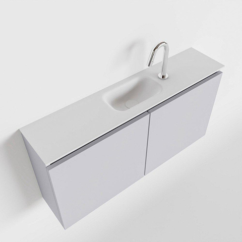 MONDIAZ TURE Toiletmeubel 100x23x50cm met 1 kraangaten 2 deuren cale mat Wastafel Eden midden Solid Surface Wit SW475108